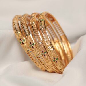 Floral Motif Engraved Traditional Metal Bangles Set
