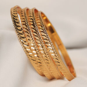 Leaf-Pattern Textured Traditional Metal Bangles Set