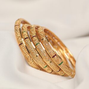 Multi-Accent Textured Traditional Metal Bangles Set