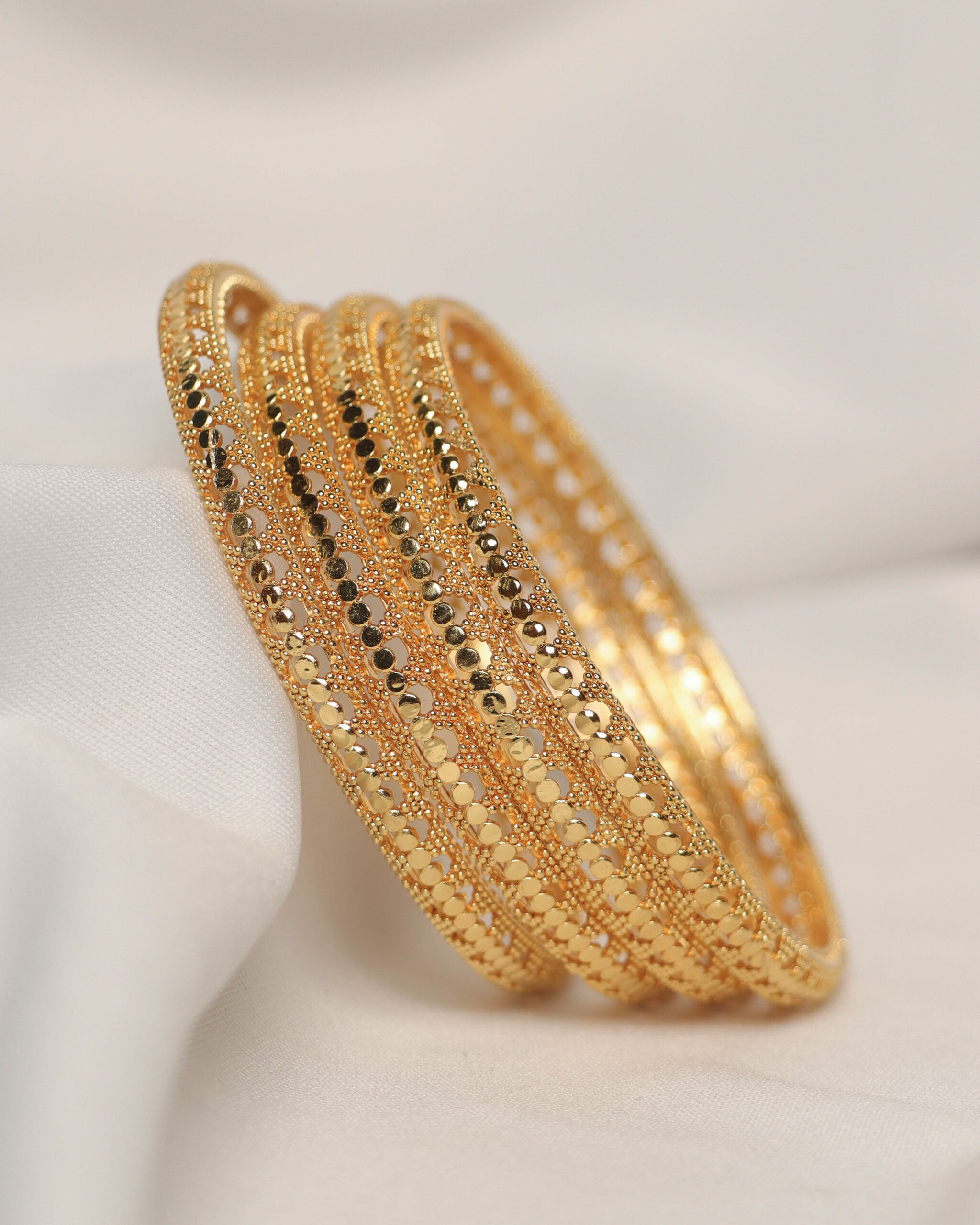 Classic Stone-Detailed Traditional Metal Bangles Set