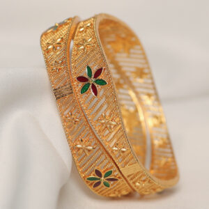 Floral Accent Engraved Traditional Mmetal Bangles Set