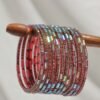 Fancy Mirror Bangles Set - Maroon Red