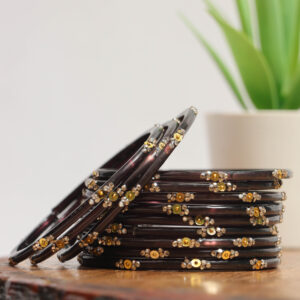 Elegant Printed Bangles Set - Black Gold