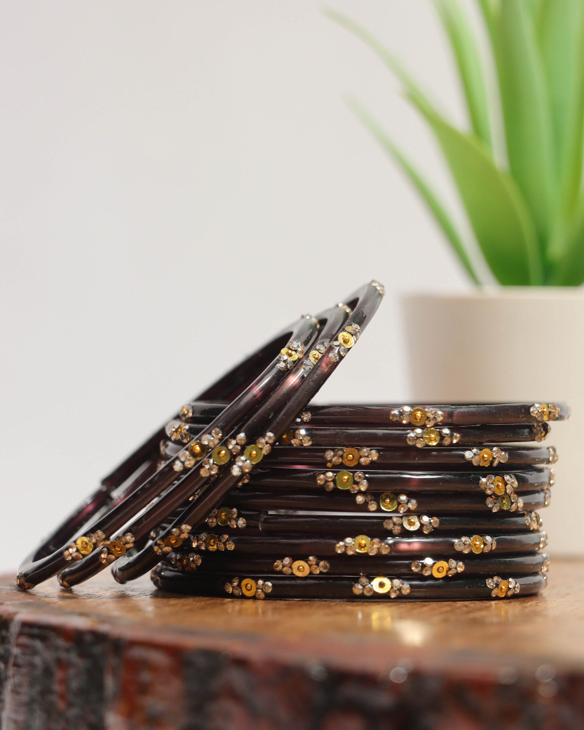 Elegant Printed Bangles Set - Black Gold