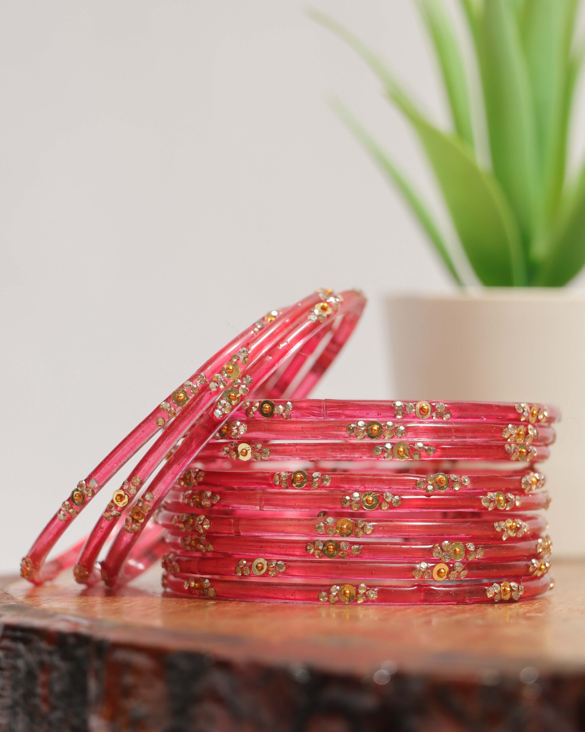 Elegant Printed Bangles Set - Coral Red