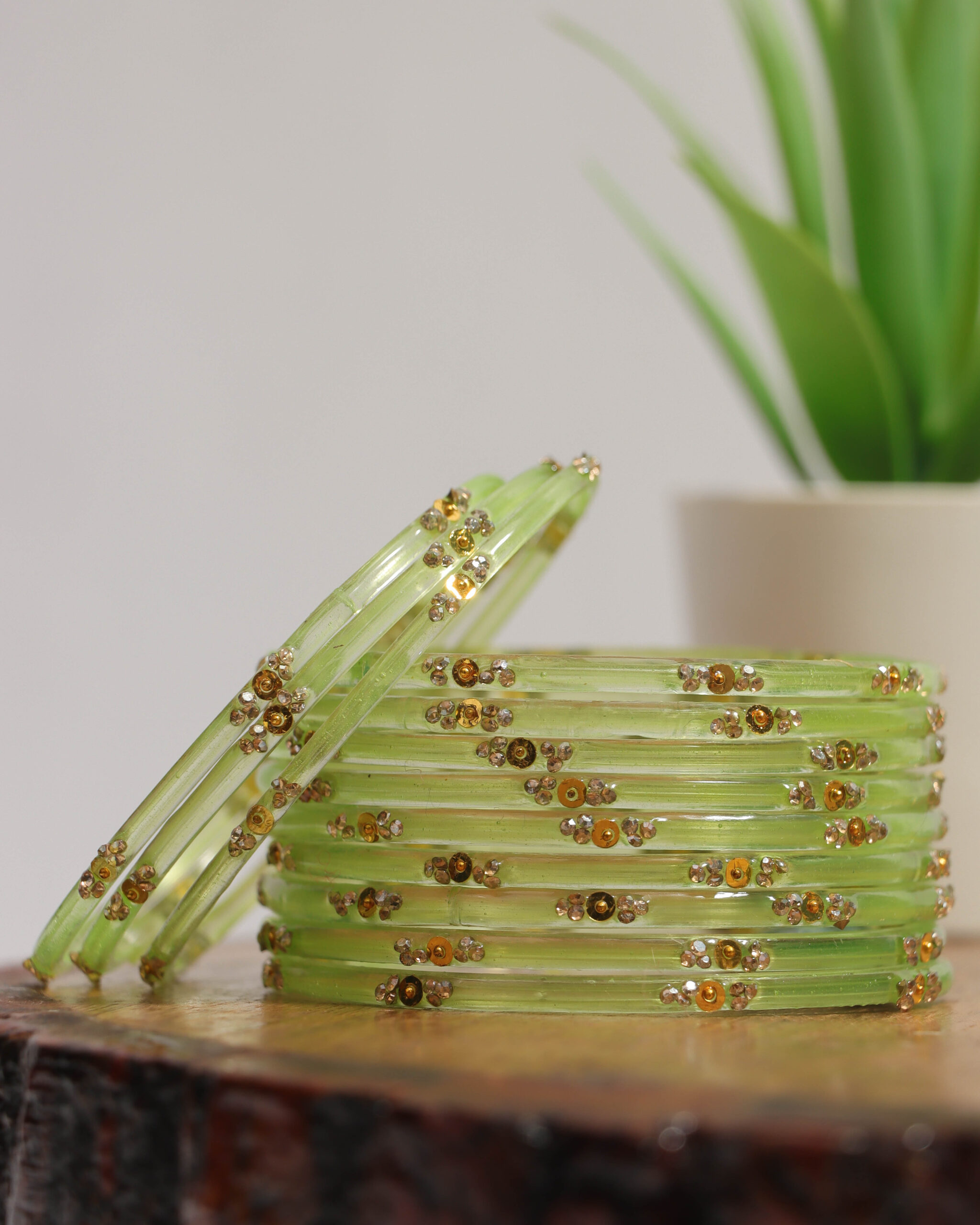 Elegant Printed Bangles Set - Pista Green