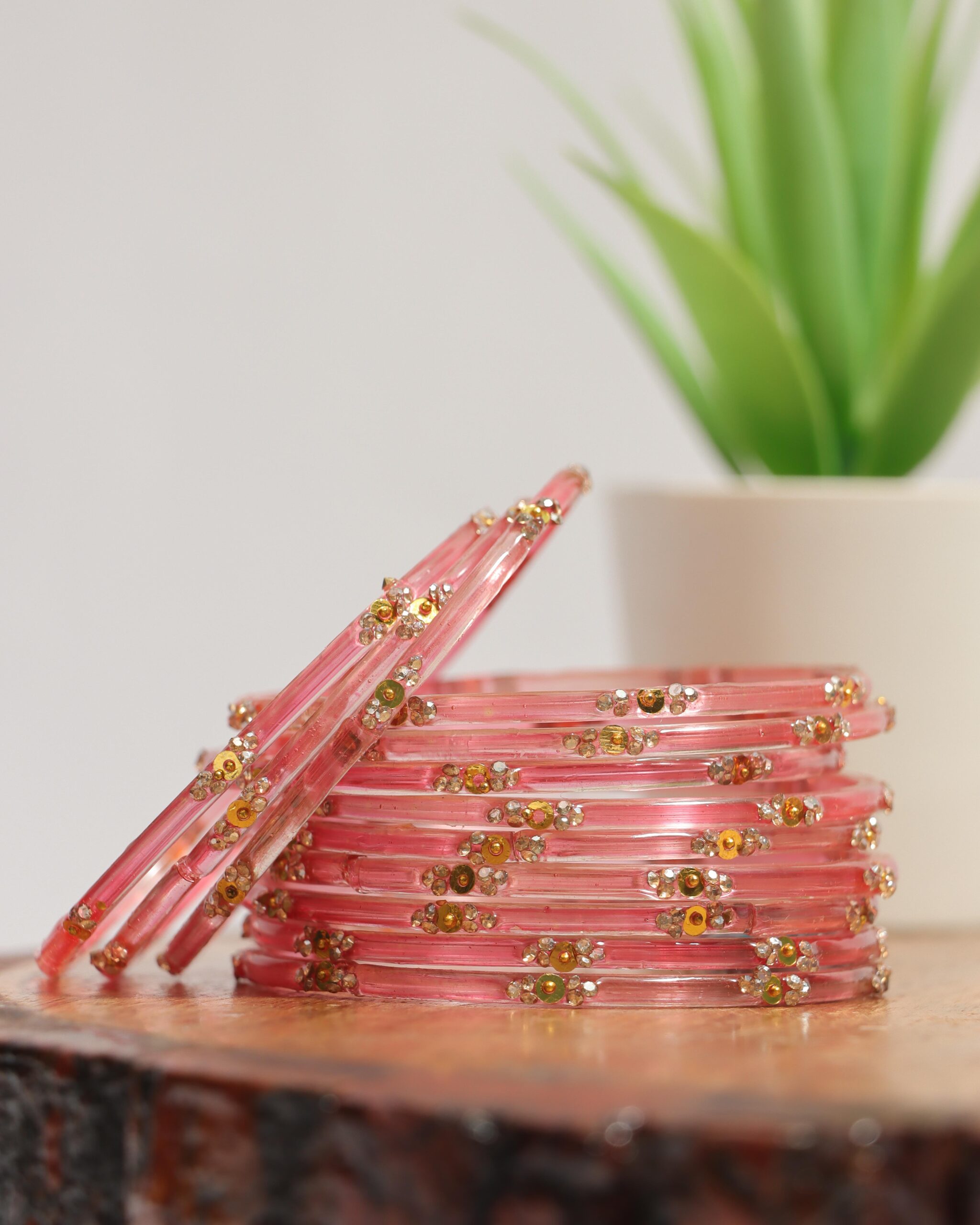 Elegant Printed Bangles Set - Pink