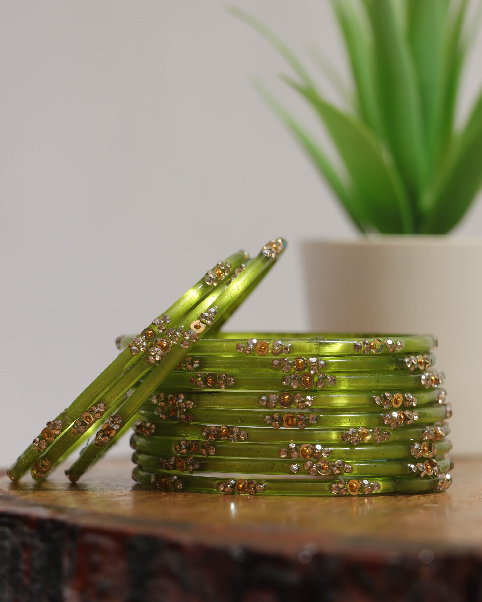 Elegant Printed Bangles Set - Mehendi Green