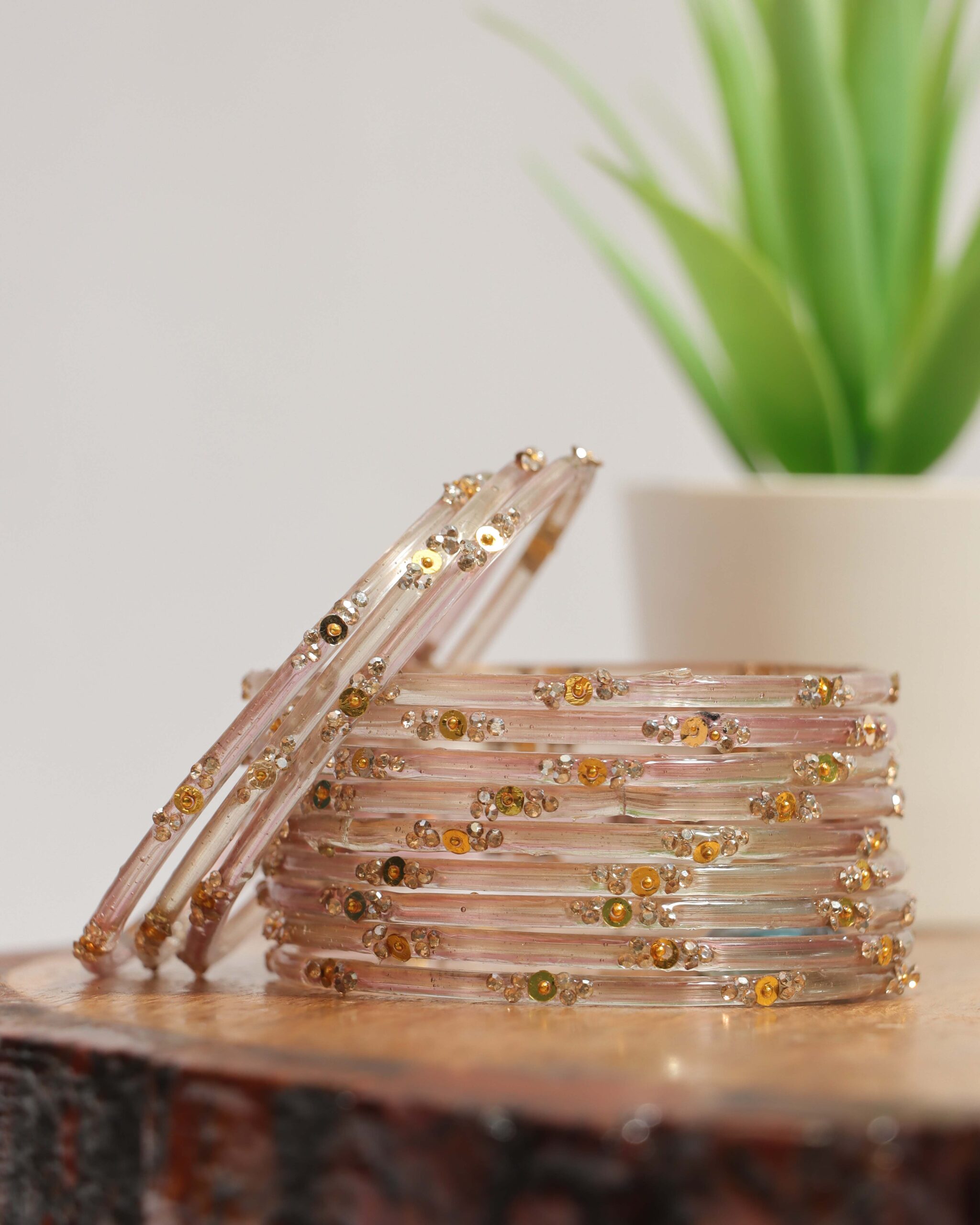 Elegant Printed Bangles Set - Champagne Gold