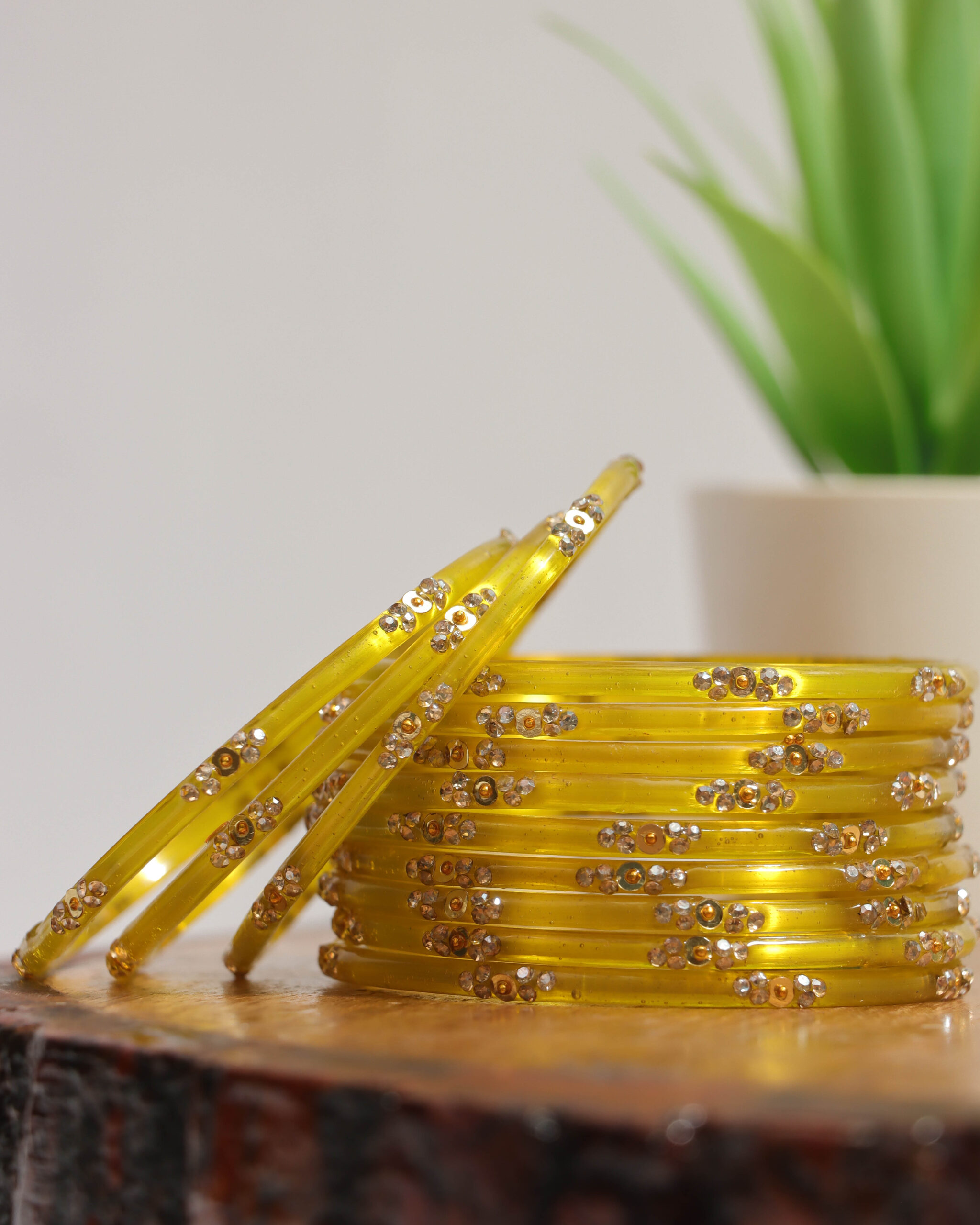 Elegant Printed Bangles Set - Mustard Yellow