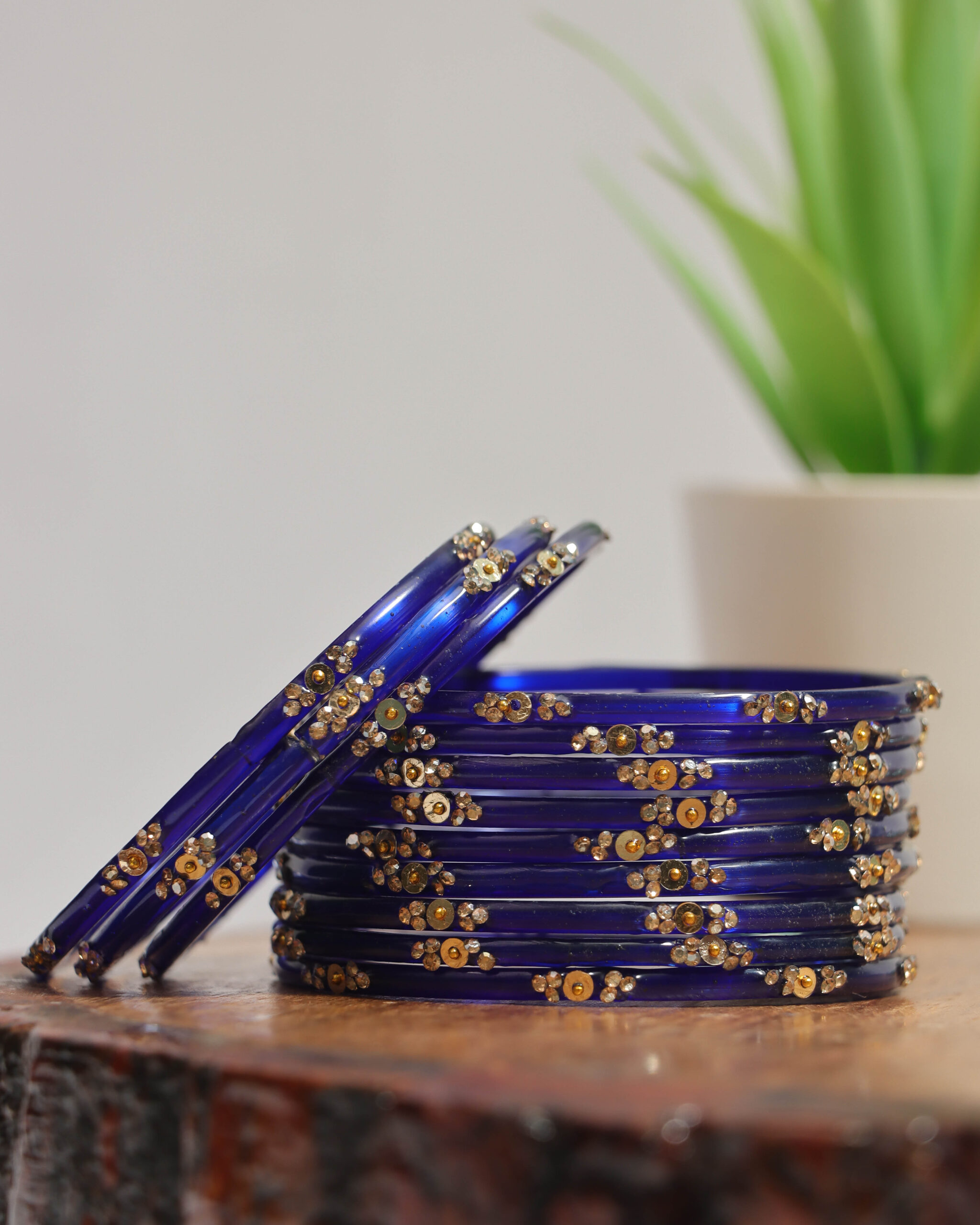 Elegant Printed Bangles Set - Royal Blue