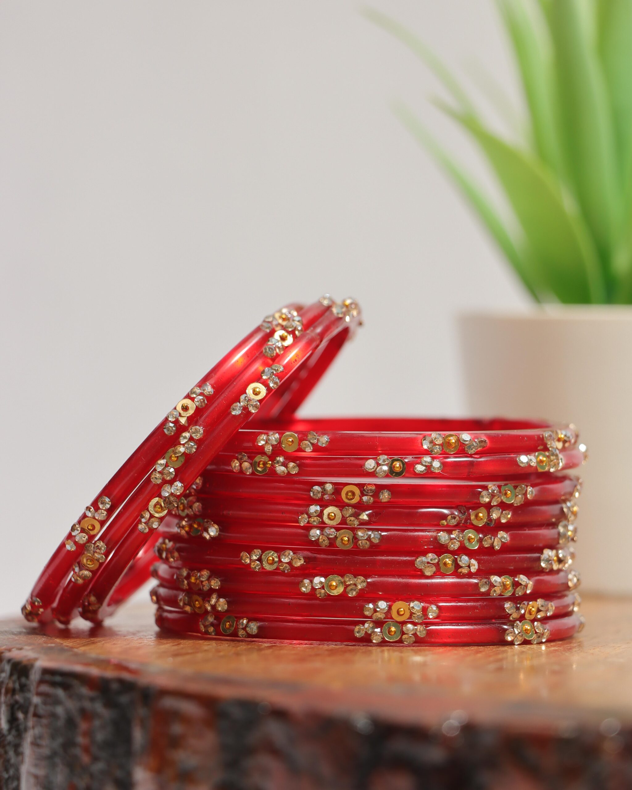 Elegant Printed Bangles Set - Scarlet Red