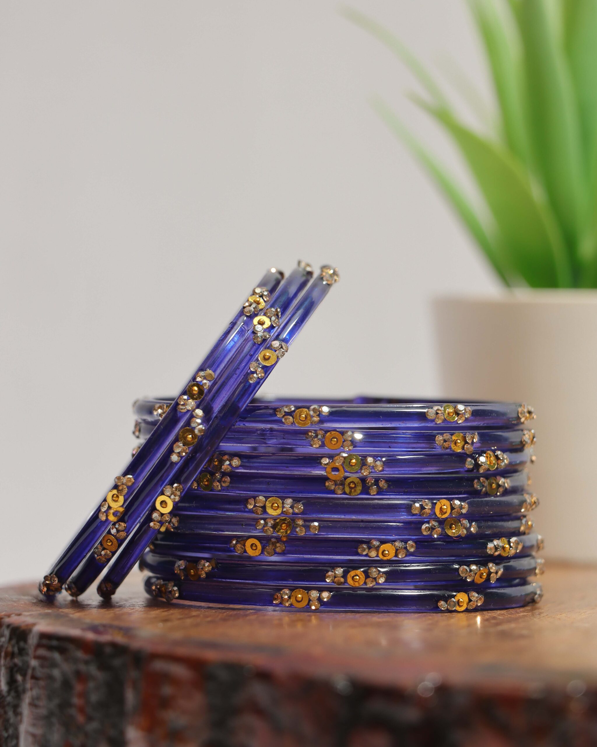 Elegant Printed Bangles Set - Navy Blue