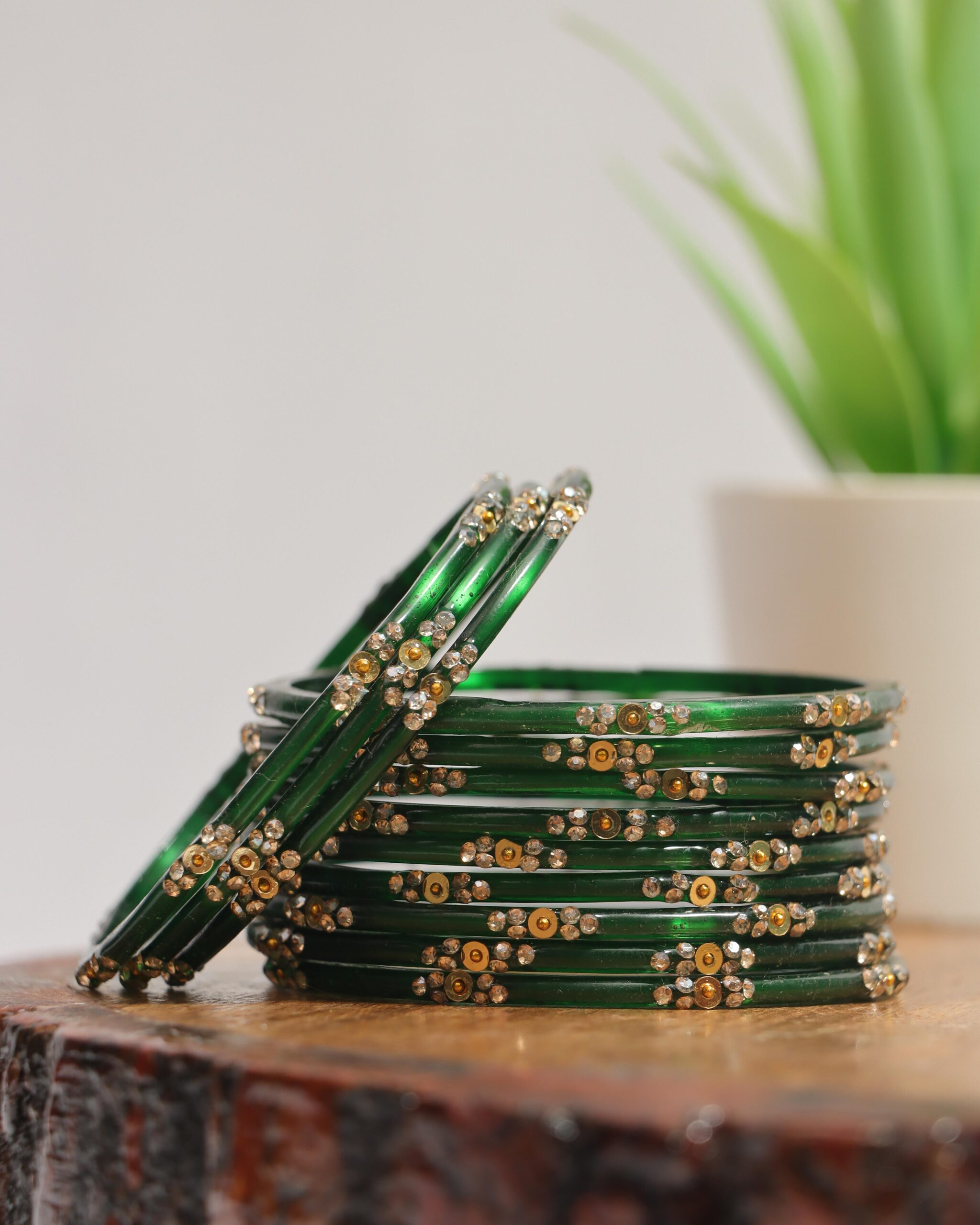 Elegant Printed Bangles Set - Bottle Green