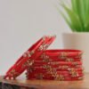 Elegant Printed Bangles Set - Bright Red