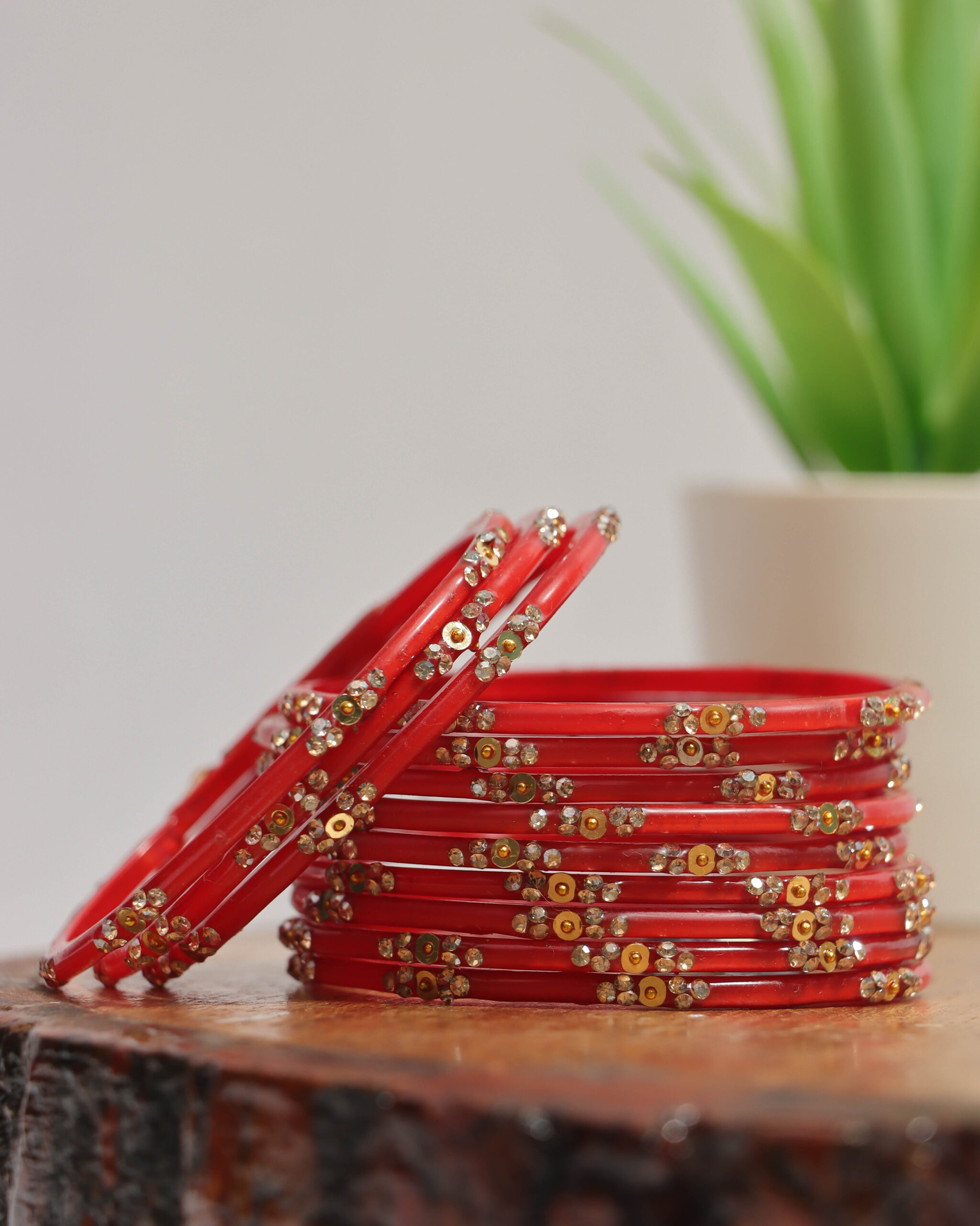 Elegant Printed Bangles Set - Bright Red