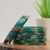 Elegant Printed Bangles Set - Teal Green