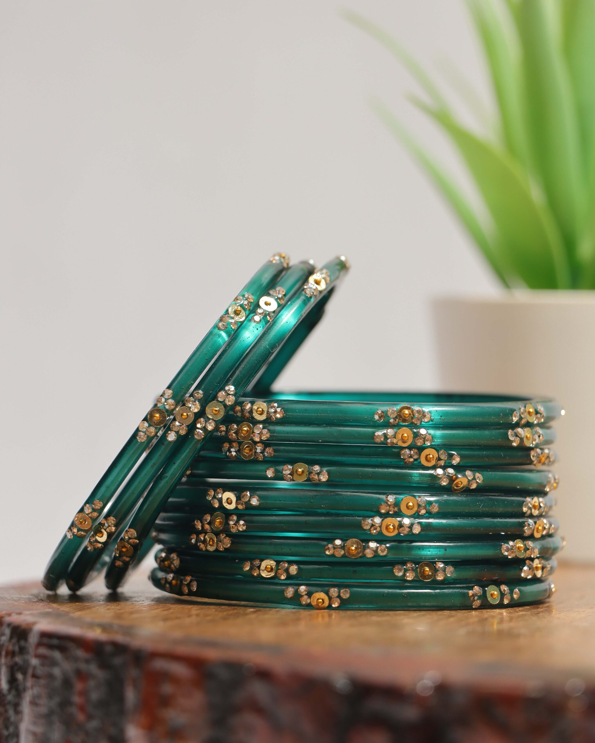 Elegant Printed Bangles Set - Teal Green