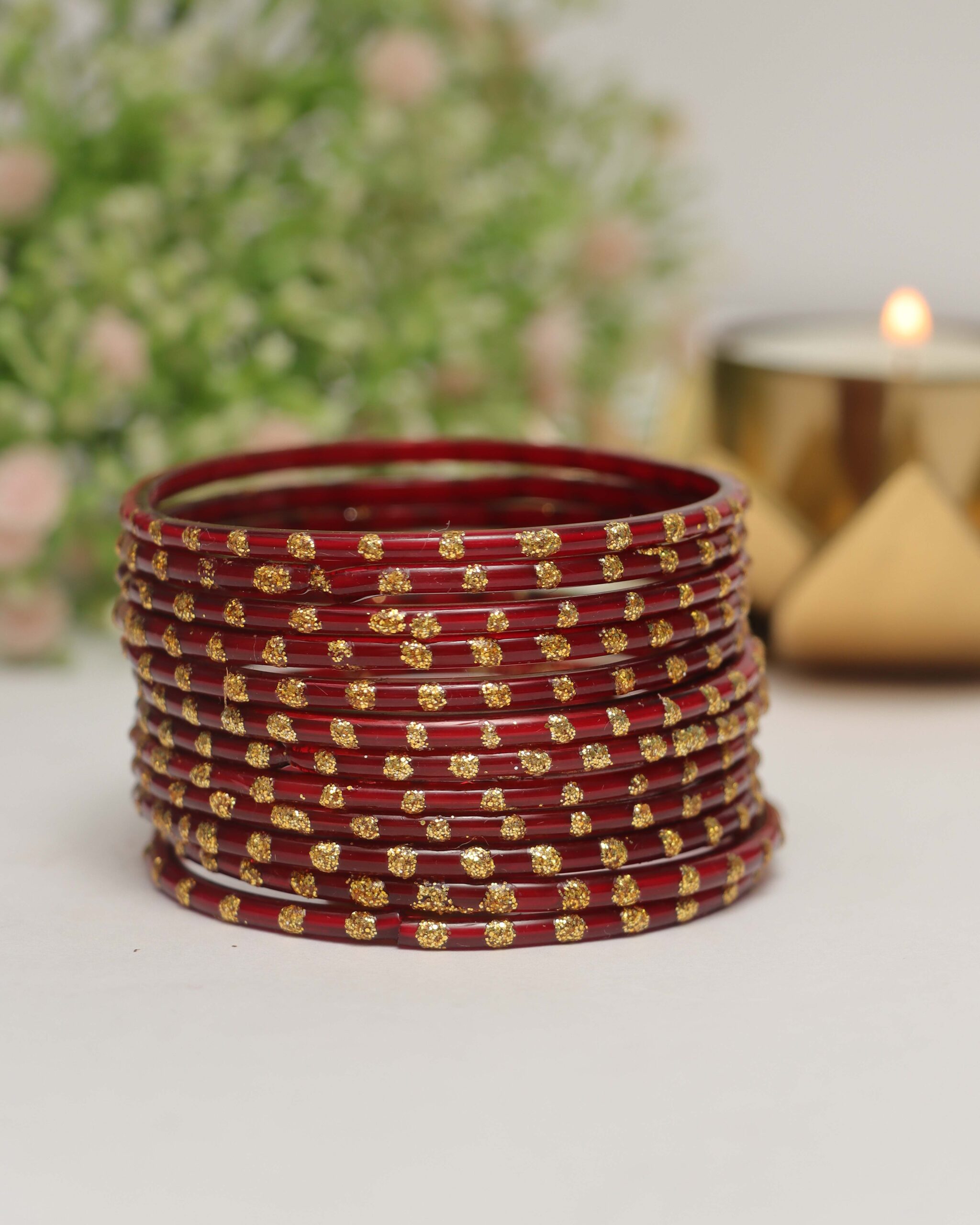 Classic Glass Bangles Set - Maroon
