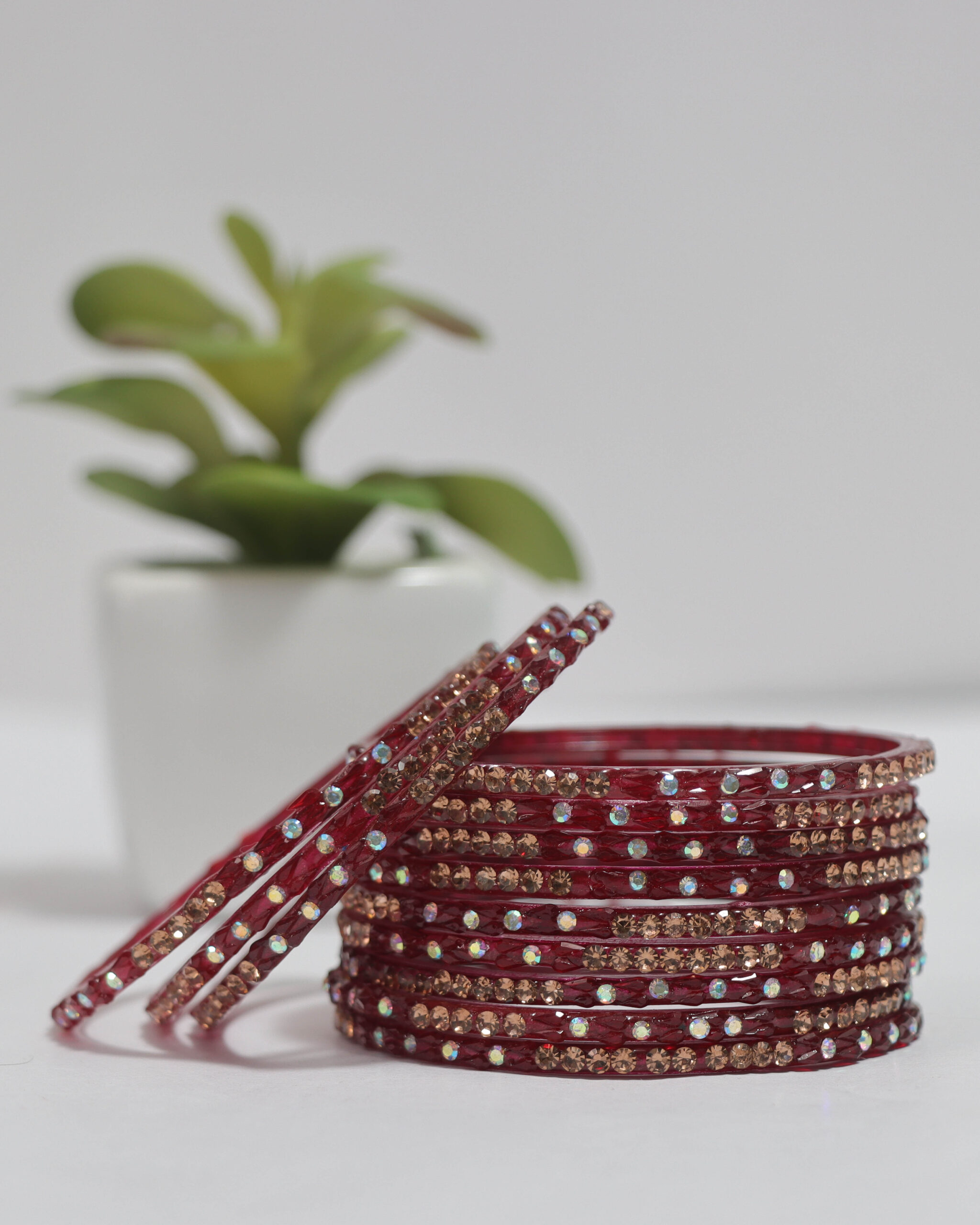 Rama Stone Bangles Set - Maroon
