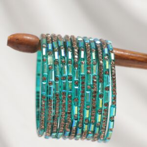 Fancy Mirror Bangles Set - Turquoise Blue