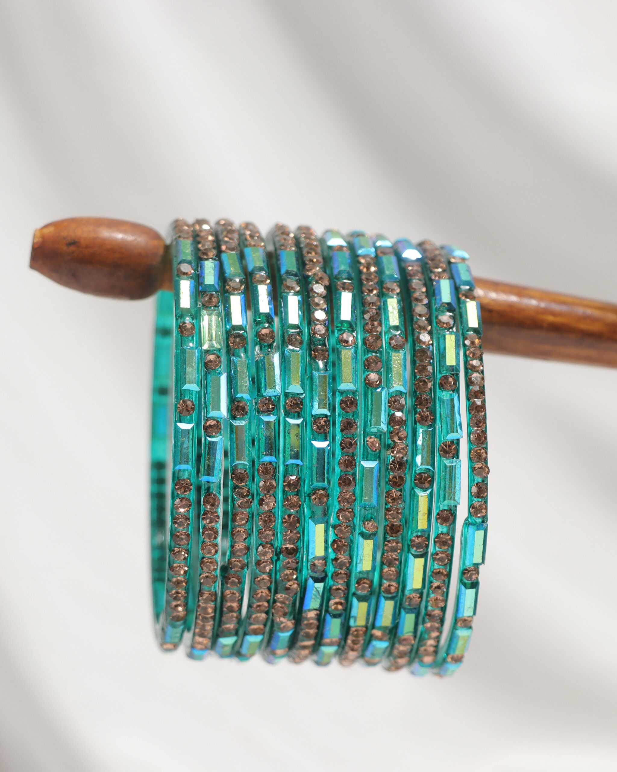 Fancy Mirror Bangles Set - Turquoise Blue